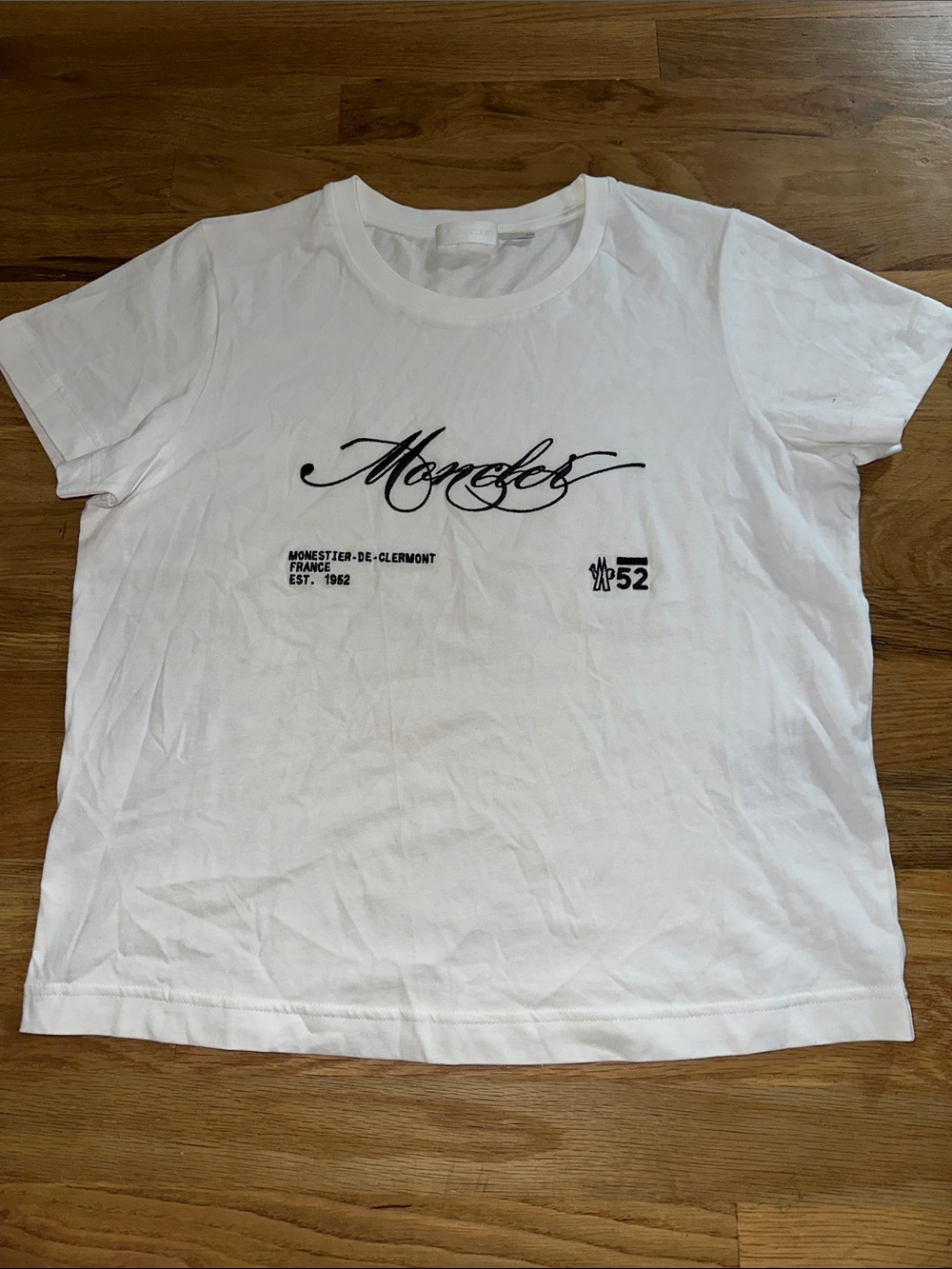Moncler Embroidered White Logo Tshirt Top sz L